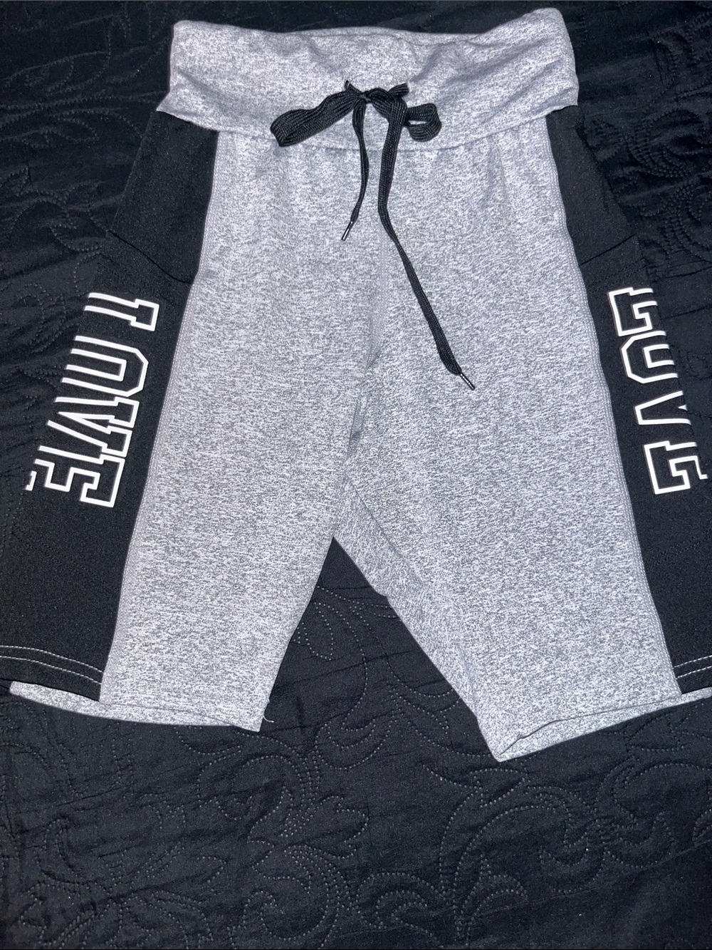 New Look Gray and Black Bike Shorts with 'LOVE' Panels